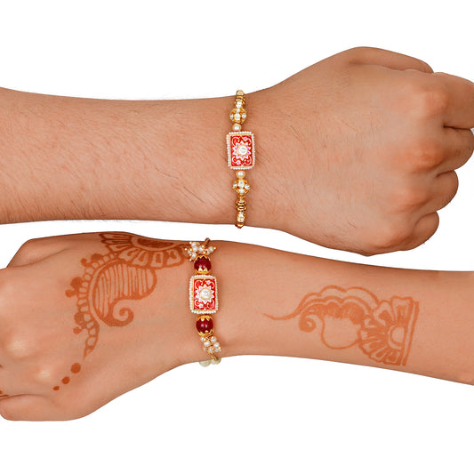 Meenakari Rakhi & Bracelet Set with Free Chawal & Kumkum