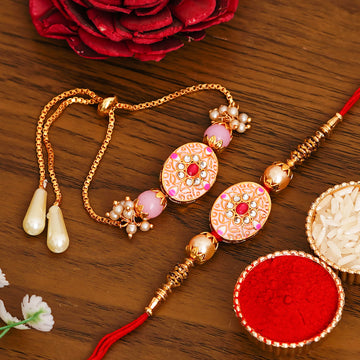 Meenakari Rakhi & Bracelet Set with Free Chawal & Kumkum