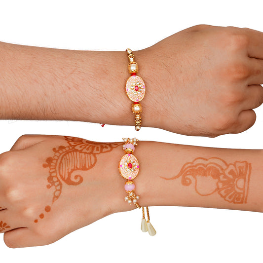 Meenakari Rakhi & Bracelet Set with Free Chawal & Kumkum