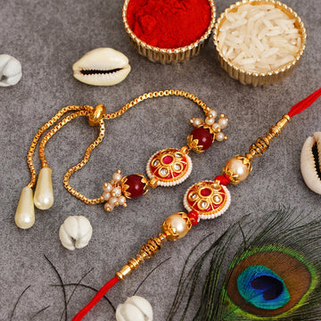 Meenakari Rakhi & Bracelet Set with Free Chawal & Kumkum