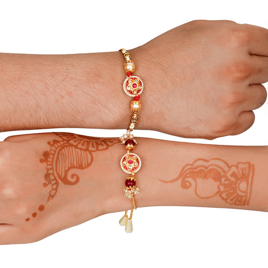 Meenakari Rakhi & Bracelet Set with Free Chawal & Kumkum