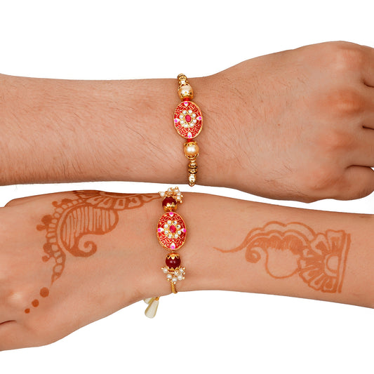 Meenakari Rakhi & Bracelet Set with Free Chawal & Kumkum