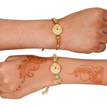 Meenakari Rakhi & Bracelet Set with Free Chawal & Kumkum