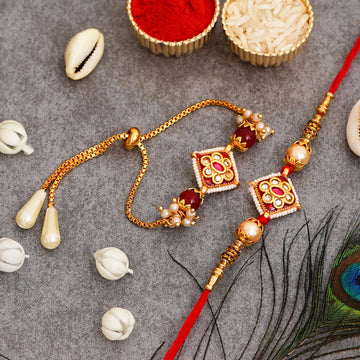 Meenakari Rakhi & Bracelet Set with Free Chawal & Kumkum
