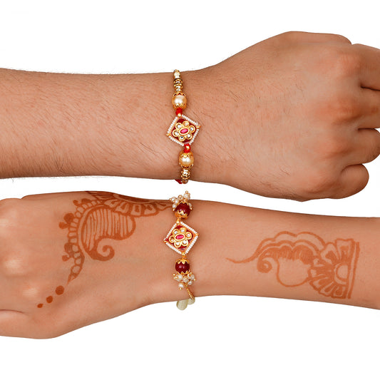 Meenakari Rakhi & Bracelet Set with Free Chawal & Kumkum