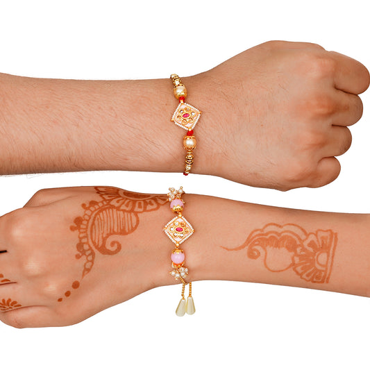 Meenakari Rakhi & Bracelet Set with Free Chawal & Kumkum