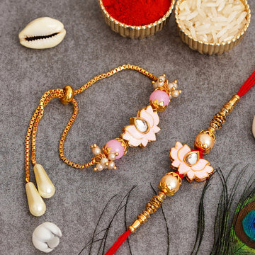 Meenakari Rakhi & Bracelet Set with Free Chawal & Kumkum