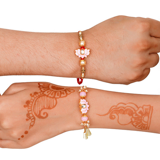 Meenakari Rakhi & Bracelet Set with Free Chawal & Kumkum