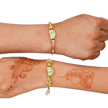 Meenakari Rakhi & Bracelet Set with Free Chawal & Kumkum