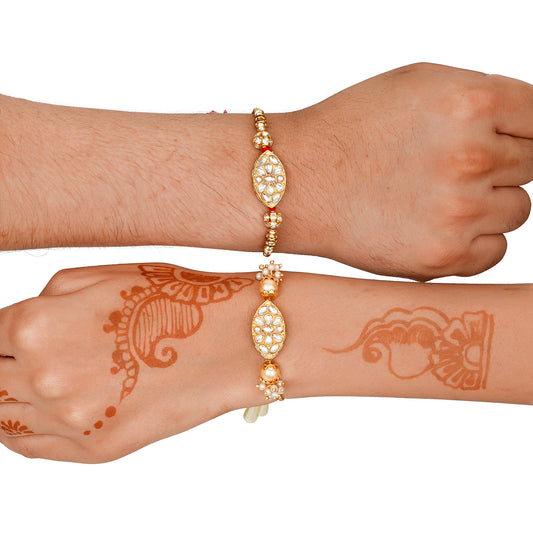 Meenakari Rakhi & Bracelet Set with Free Chawal & Kumkum