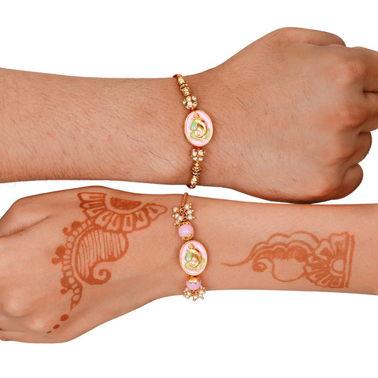Meenakari Rakhi & Bracelet Set with Free Chawal & Kumkum