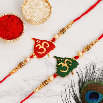 Meenakari Rakhi & Bracelet Set with Free Chawal & Kumkum