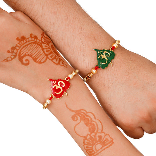 Meenakari Rakhi & Bracelet Set with Free Chawal & Kumkum