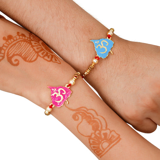 Meenakari Rakhi & Bracelet Set with Free Chawal & Kumkum