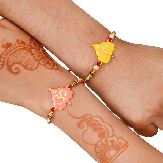 Meenakari Rakhi & Bracelet Set with Free Chawal & Kumkum