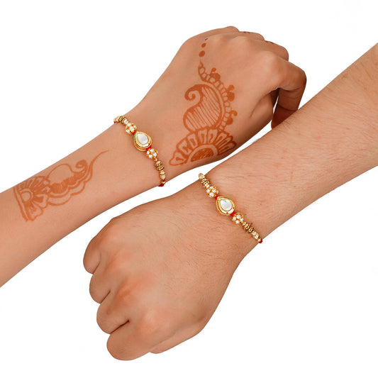 Meenakari Rakhi & Bracelet Set with Free Chawal & Kumkum