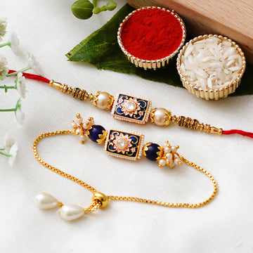 Meenakari Rakhi & Bracelet Set with Free Chawal & Kumkum
