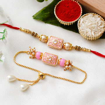 Meenakari Rakhi & Bracelet Set with Free Chawal & Kumkum