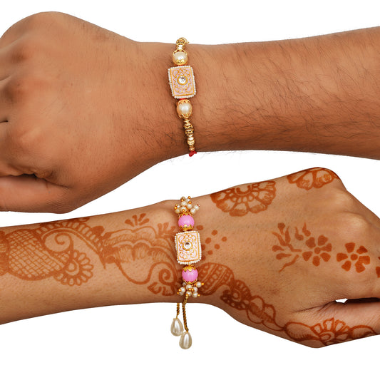 Meenakari Rakhi & Bracelet Set with Free Chawal & Kumkum