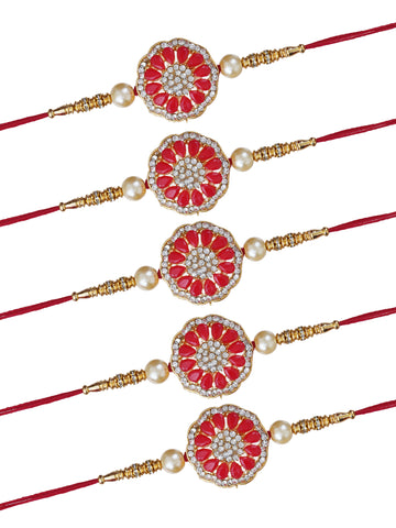 Designer Kundan Rakhi & Bracelet Set with Free Chawal & Kumkum