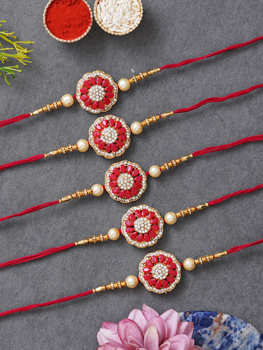 Designer Kundan Rakhi & Bracelet Set with Free Chawal & Kumkum