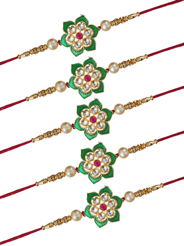 Designer Kundan Rakhi & Bracelet Set with Free Chawal & Kumkum