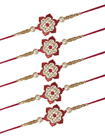 Designer Kundan Rakhi & Bracelet Set with Free Chawal & Kumkum
