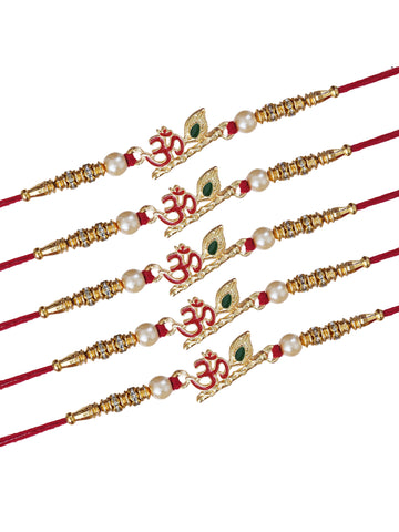 Designer Kundan Rakhi & Bracelet Set with Free Chawal & Kumkum