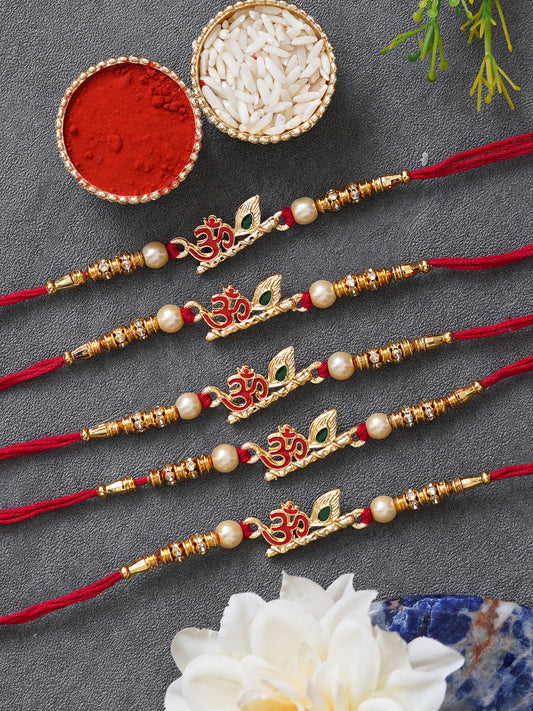 Designer Kundan Rakhi & Bracelet Set with Free Chawal & Kumkum