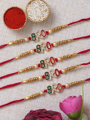 Designer Kundan Rakhi & Bracelet Set with Free Chawal & Kumkum