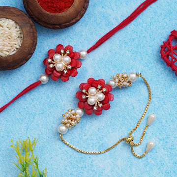 Designer Kundan Rakhi & Bracelet Set with Free Chawal & Kumkum