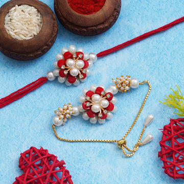 Designer Kundan Rakhi & Bracelet Set with Free Chawal & Kumkum