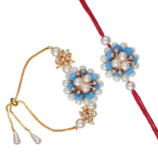 Designer Kundan Rakhi & Bracelet Set with Free Chawal & Kumkum