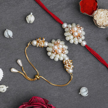 Designer Kundan Rakhi & Bracelet Set with Free Chawal & Kumkum