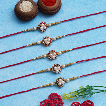 Designer Kundan Rakhi & Bracelet Set with Free Chawal & Kumkum