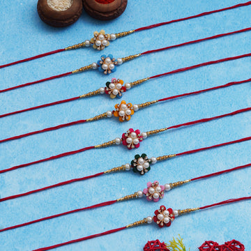 Designer Kundan Rakhi & Bracelet Set with Free Chawal & Kumkum