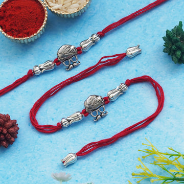 Bhai Rakhi Set – Rajwadi Turban & Moustache Charm with Free Chawal & Kumkum