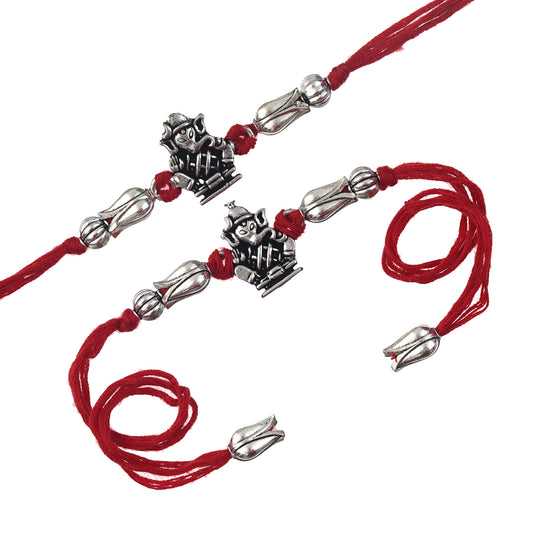 Rakhi Set – Antique Silver Design with Free Chawal & Kumkum