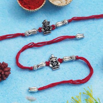 Rakhi Set – Antique Silver Design with Free Chawal & Kumkum