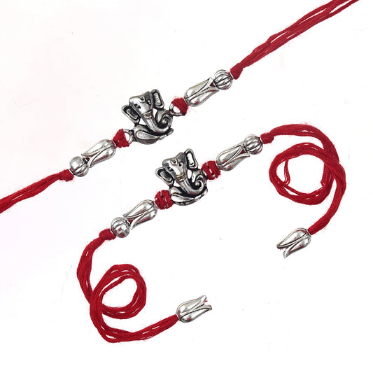 Rakhi Set – Antique Silver Design with Free Chawal & Kumkum