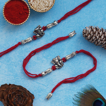 Rakhi Set – Antique Silver Design with Free Chawal & Kumkum