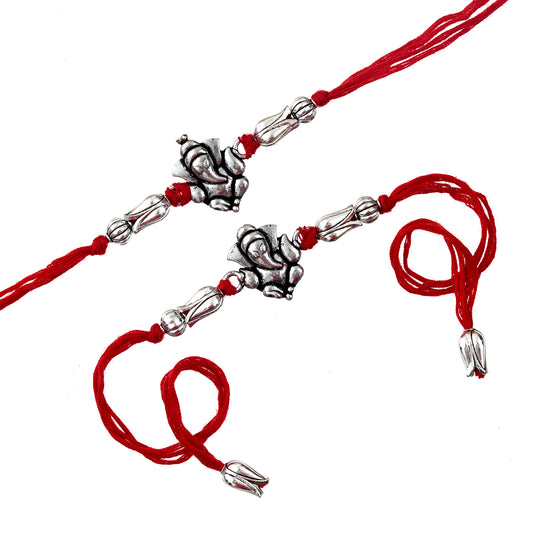 Rakhi Set – Antique Silver Design with Free Chawal & Kumkum
