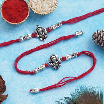 Rakhi Set – Antique Silver Design with Free Chawal & Kumkum