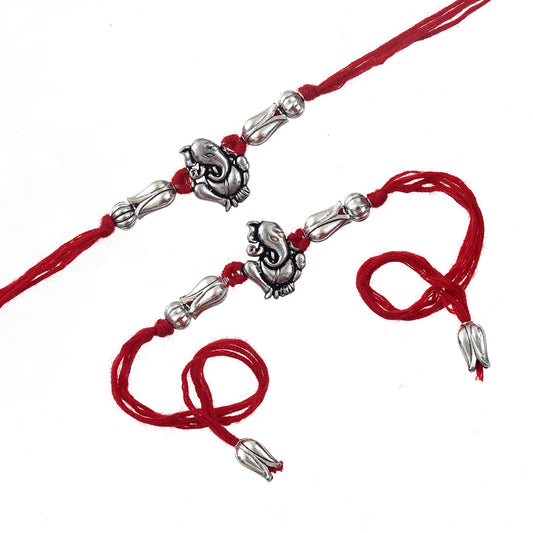 Rakhi Set – Antique Silver Design With Free Chawal & Kumkum