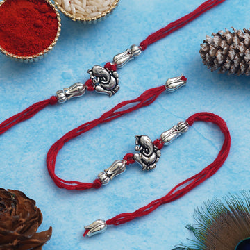 Rakhi Set – Antique Silver Design With Free Chawal & Kumkum