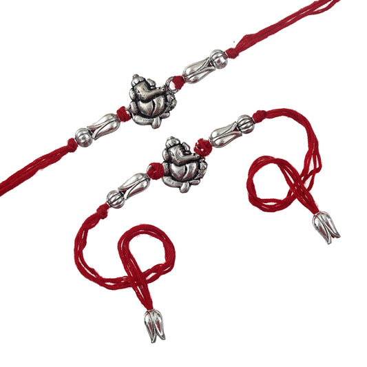 Rakhi Set – Antique Silver Design With Free Chawal & Kumkum