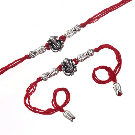 Rakhi Set – Antique Silver Design With Free Chawal & Kumkum