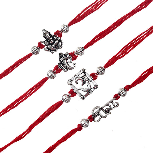 Rakhi Set – Antique Silver Design with Free Chawal & Kumkum