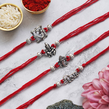 Rakhi Set – Antique Silver Design with Free Chawal & Kumkum