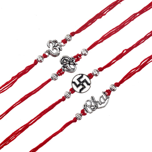 Rakhi Set – Antique Silver Design with Free Chawal & Kumkum